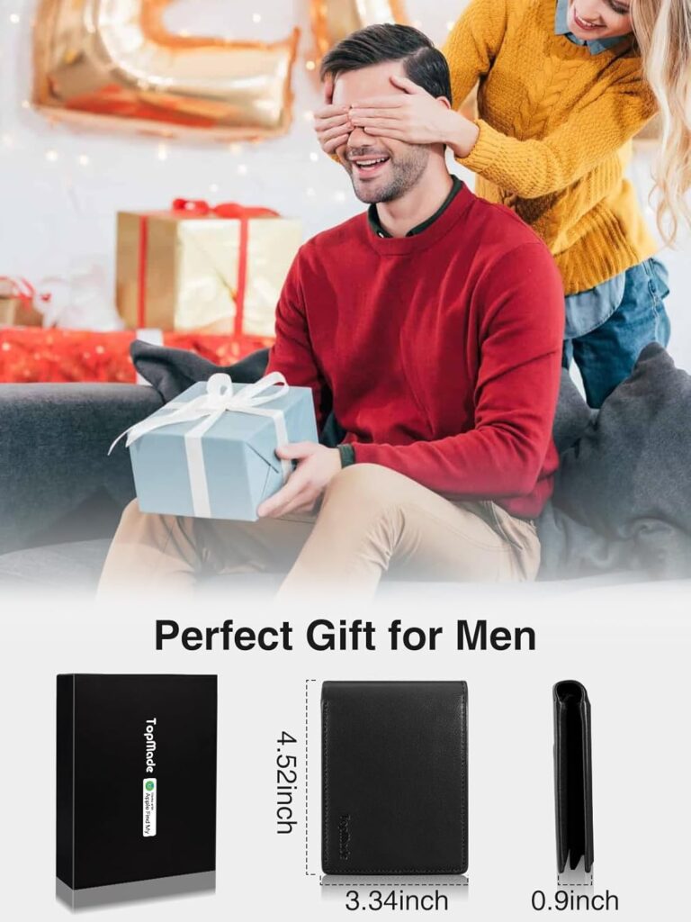 TopMade Mens Wallet with Smart Tracker, Genuine Leather Bifold Wallet with Find My App, 13 Cards High Capacity with ID Window, Cash Slot, Coin Pocket, RFID Blocking, GPS Tracker Wallet, Brown