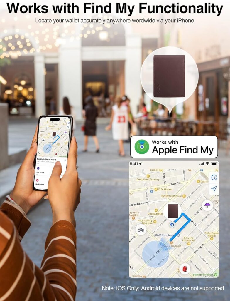 TopMade Mens Wallet with Smart Tracker, Genuine Leather Bifold Wallet with Find My App, 13 Cards High Capacity with ID Window, Cash Slot, Coin Pocket, RFID Blocking, GPS Tracker Wallet, Brown