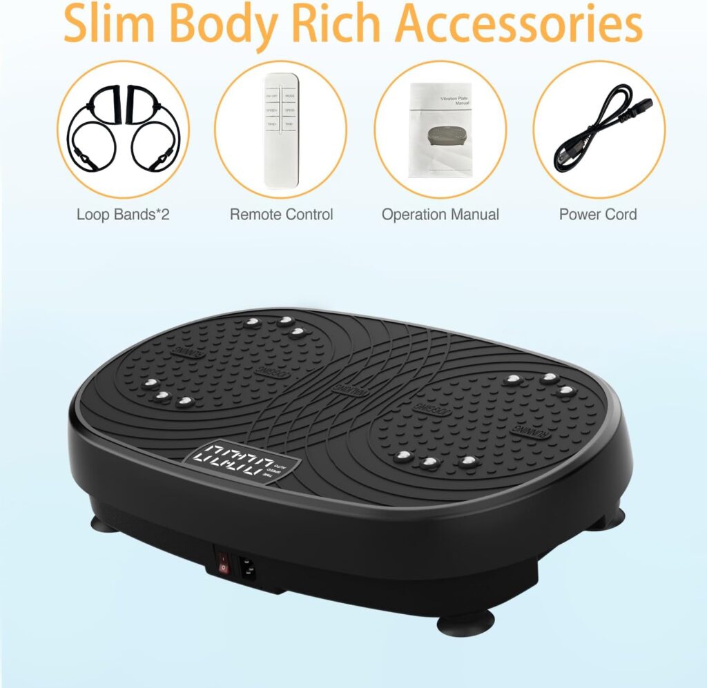 Vibration Plate Exercise Machine - Whole Body Workout Vibration Fitness Platform w/ Loop Bands, Vibration Plate for Lymphatic Drainage, Toning  Wellness