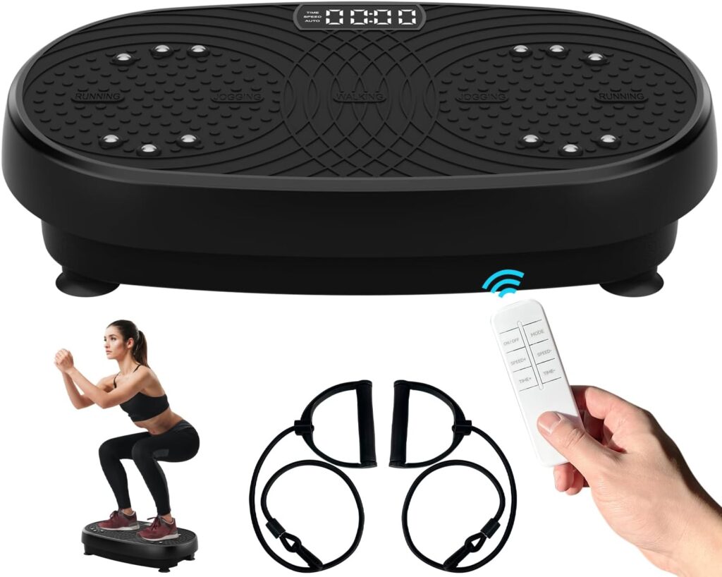 Vibration Plate Exercise Machine - Whole Body Workout Vibration Fitness Platform w/ Loop Bands, Vibration Plate for Lymphatic Drainage, Toning  Wellness