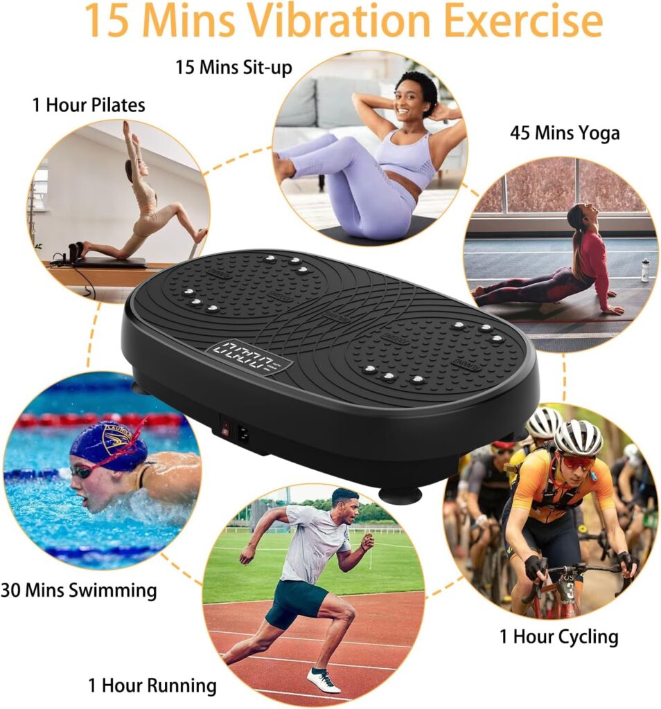 Vibration Plate Exercise Machine - Whole Body Workout Vibration Fitness Platform w/ Loop Bands, Vibration Plate for Lymphatic Drainage, Toning  Wellness