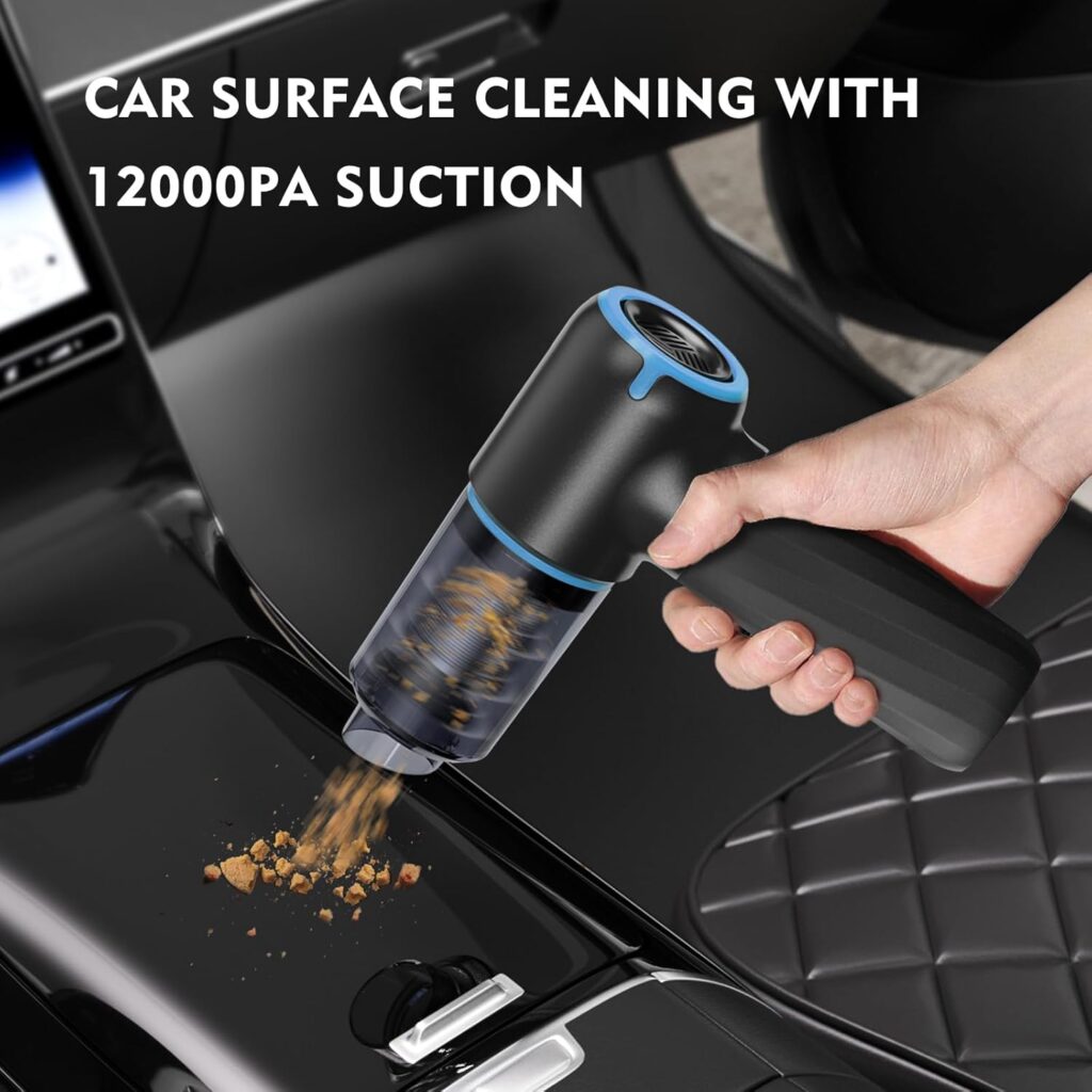 YIJU 4-IN-1 Car  Home Handheld Vacuum - 12000Pa Mini Cordless Vacuum Cleaner with LED Light, Dual Filtration System, Multi Nozzles (Blue)