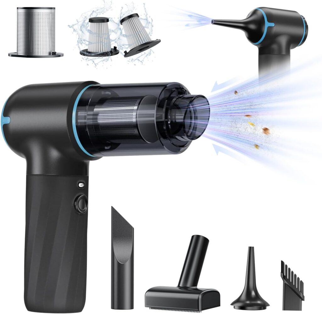 YIJU 4-IN-1 Car  Home Handheld Vacuum - 12000Pa Mini Cordless Vacuum Cleaner with LED Light, Dual Filtration System, Multi Nozzles (Blue)