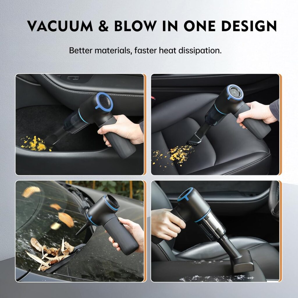 YIJU 4-IN-1 Car  Home Handheld Vacuum - 12000Pa Mini Cordless Vacuum Cleaner with LED Light, Dual Filtration System, Multi Nozzles (Blue)