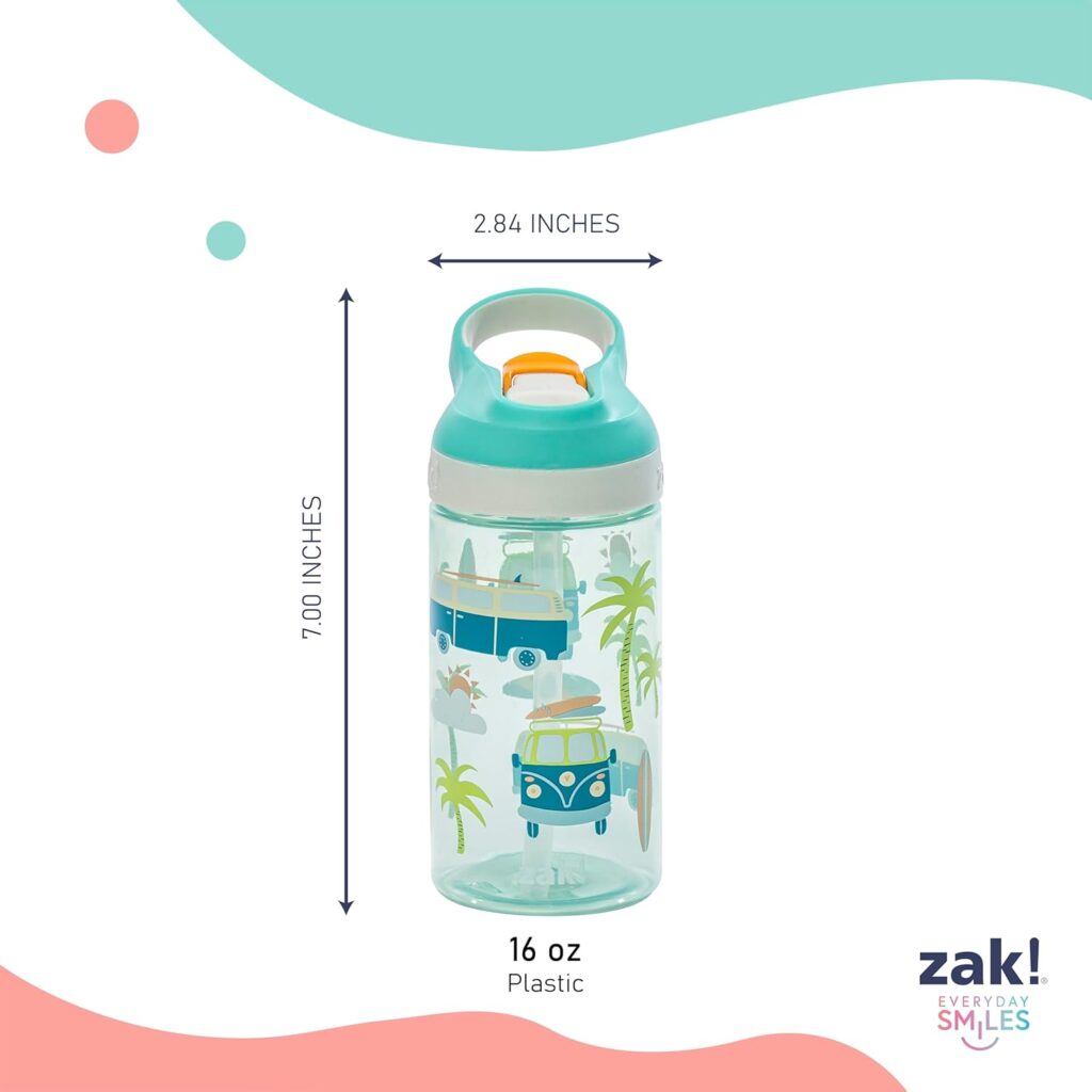 Zak Designs Atlantic Kids Water Bottle For School or Travel, 16oz Durable Plastic Water Bottle With Straw, Handle, and Leak-Proof, Pop-Up Spout Cover, 2-Pack (Surf Boards and Palm Trees) Zak Designs Atlantic Kids Water Bottle For School or Travel, 16oz Durable Plastic Water Bottle With Straw, Handle, and Leak-Proof, Pop-Up Spout Cover, 2-Pack (Surf Boards and Palm Trees)